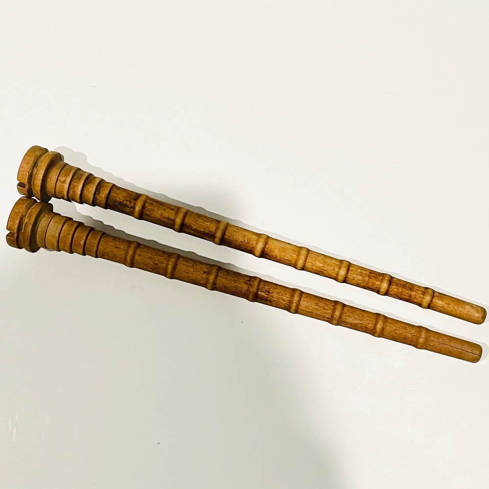 Vintage Wooden Beehive Textile Mill Spindle Bobbin Spools Set of 2 Antique